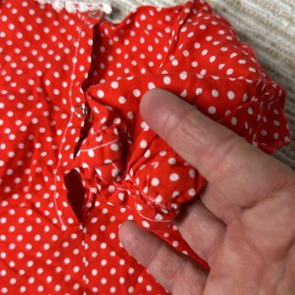 0-3m Vintage baby girl polka dot white&red long sleeve dress with lace trim - Picture 7 of 8